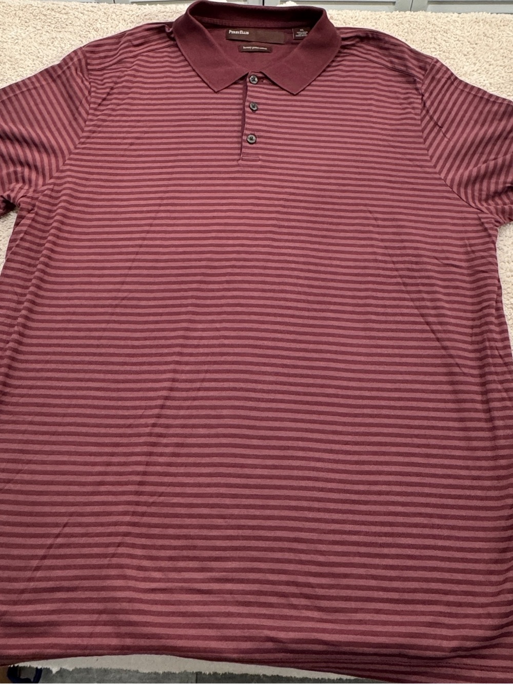 Perry Ellis Luxury Pima Cotton Polo XL Burgundy Maroon Striped Short Sleeve